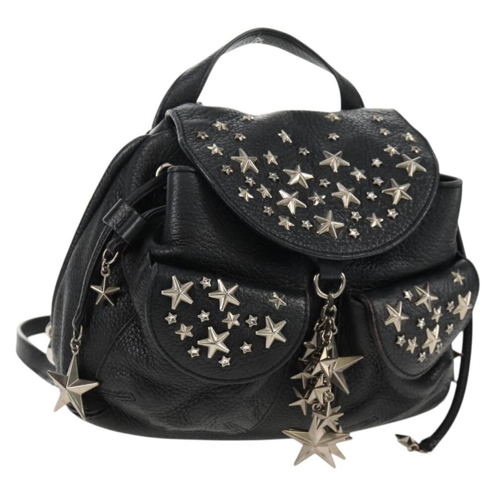 Jimmy Choo Studs Backpack Leather Black Silver Auth 159799